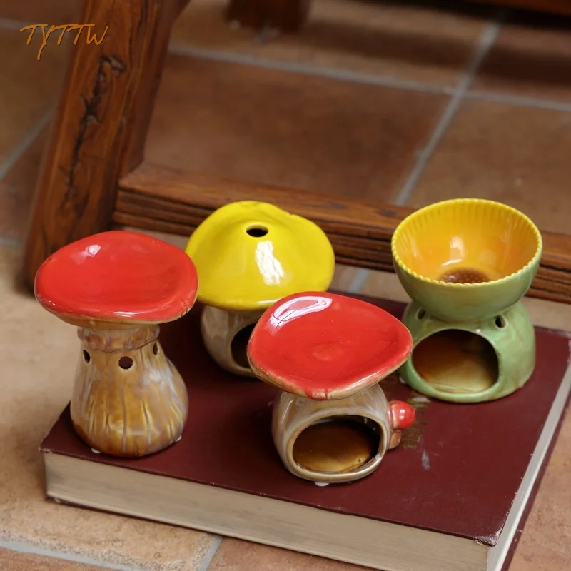 Cute Ceramic Mushroom Aromatherapy Furnace Oil Furnace Diffuser Candlestick Holder Home Decorative Candle Jars Candle Holder