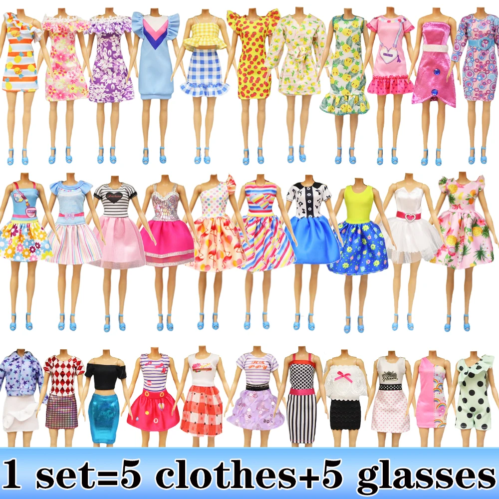 10 Pcs/Set Fashion Outfits Daily Wear Glasses Casual Vest Shirt Skirt Pants Dress Dollhouse Accessories Clothes for Barbies Doll