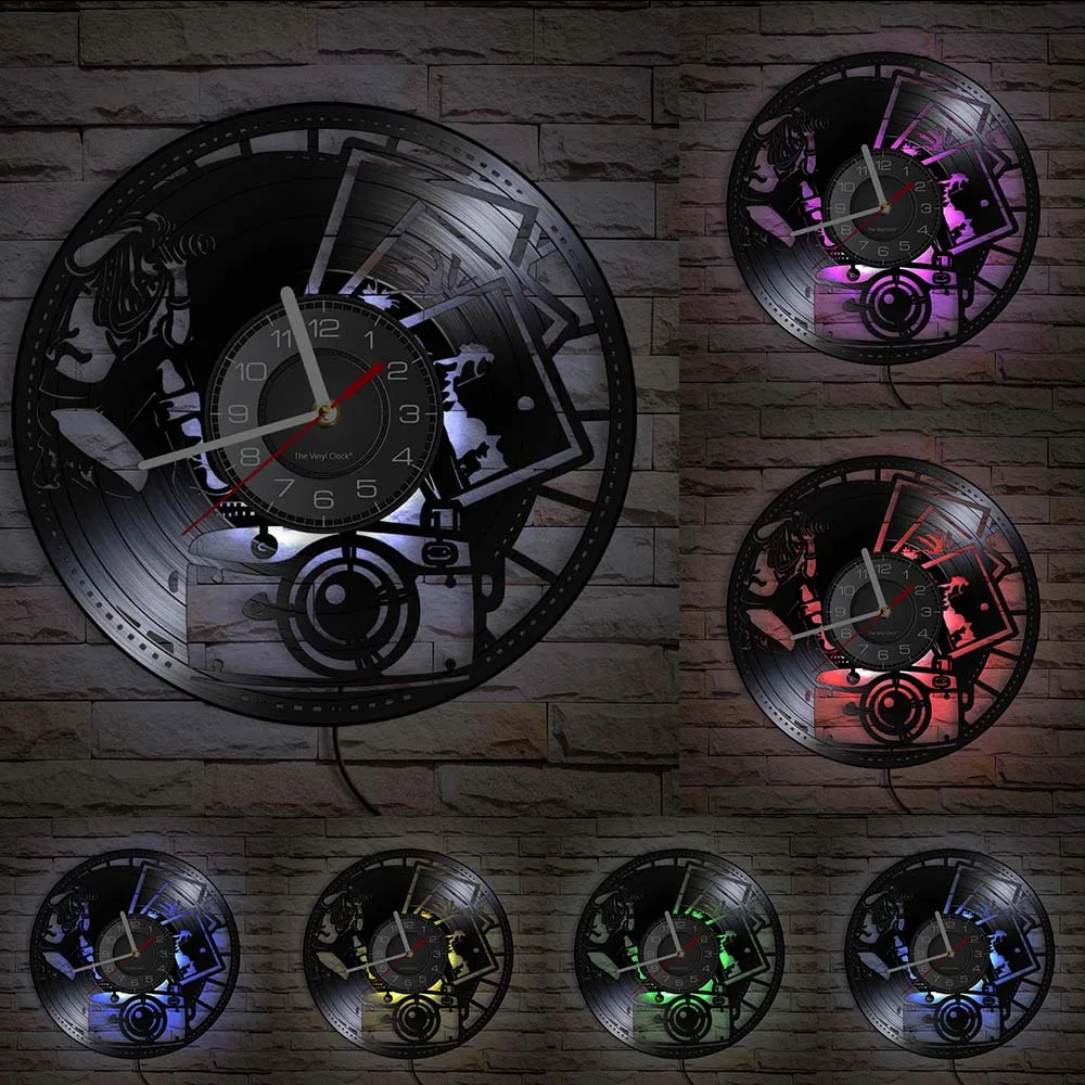 Photography Vinyl Record Wall Clock Home Decor Shutter Lens Film Camera Digital Retro Photo Shoot Art Photographer Wall Clock 6