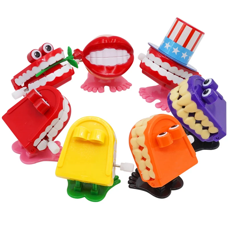 1개입 참신한 치아 모양 시계형 장난감, 어린이용 플라스틱 점핑 치아 스프링 와인드업 치과 병원 선물