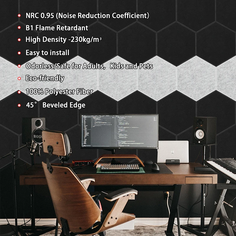 Řádný kouzelný zeď panely šestiúhelník 6 ks ložnice akustická izolace sound-absorbing panely dekorace akustická absorpce panel