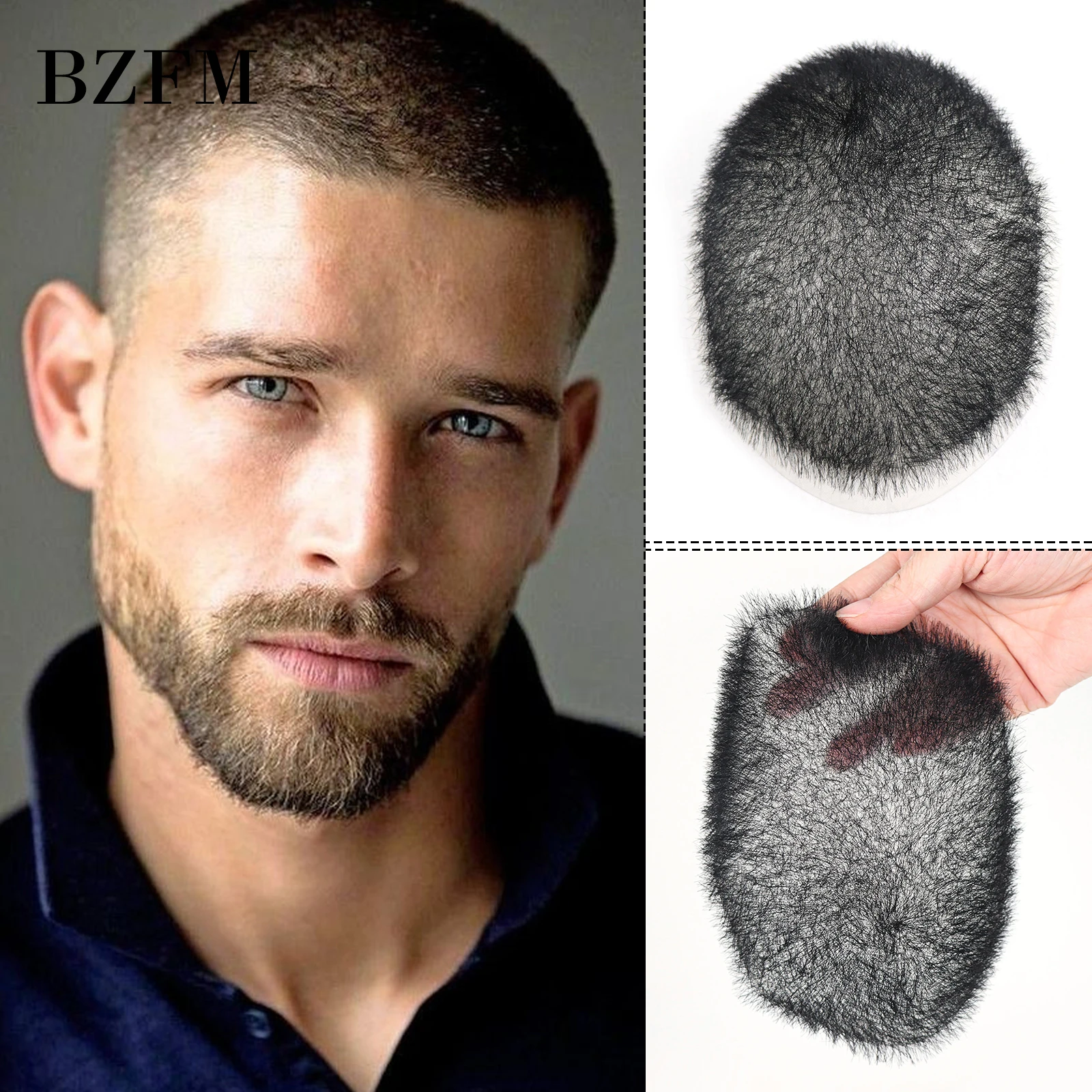 Buzz Cut Flat Head 13x18cm Buzz Cut Men Toupee Full PU Skin Choice