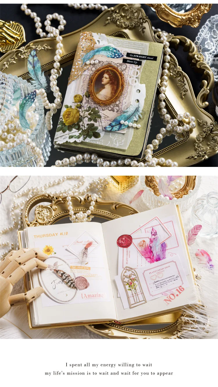 40Pcs Diary Sticker Scrapbooking  Feather Books Planner Japanese Junk Journal Kawaii Decorative Stationery Craft Sticker
