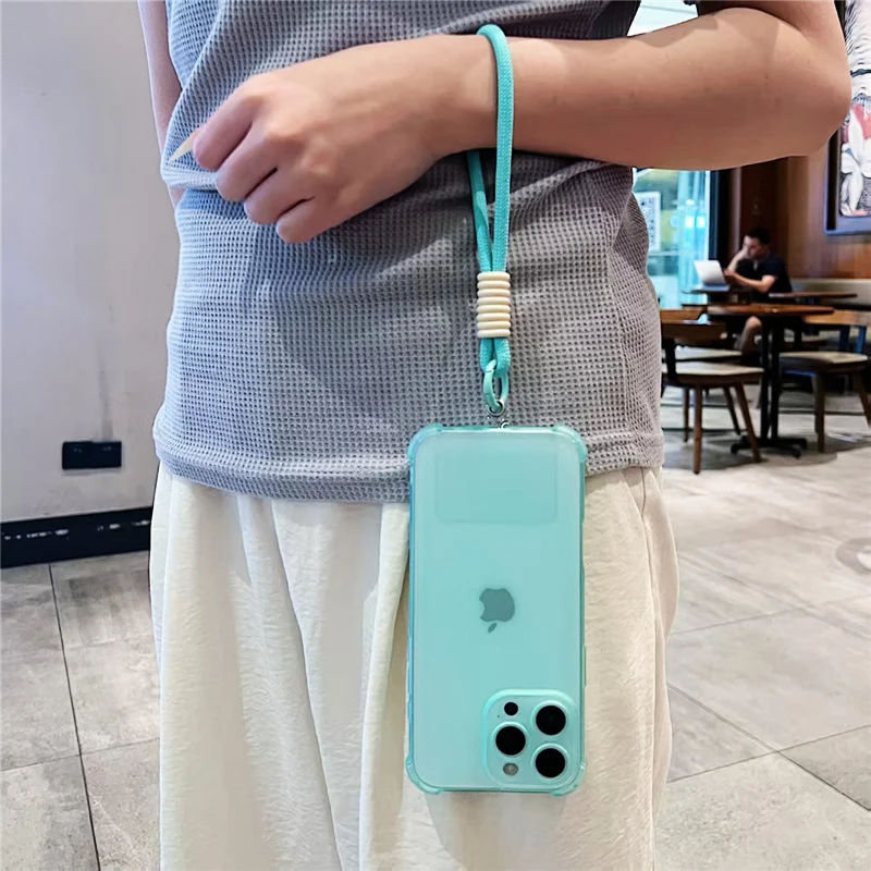 Luxury Matte Transparent Shockproof Case with Hand Wrist Strap and Lanyard