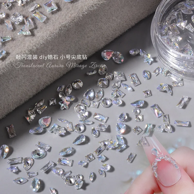 50Pcs/Box Ice-Clear Zircon Nail Gems for Ultra Sparkle Mini Pointed Bottom Nail Decoration Mix Style Nude Zircon – Detail 2