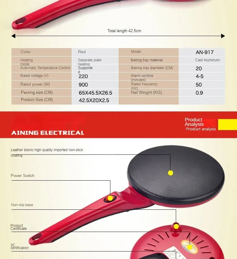 Description Picture 5 of itemElectric Crepe Maker Breakfast Pizza Machine Pancake Baking Pan Cake Non-stick Griddle Chinese Spring Roll Cooking Tools EU US