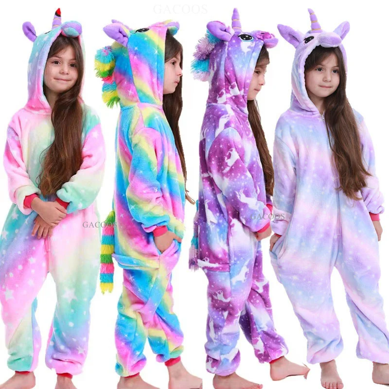 Kids Pajamas Kigurumi Dinosaur Unicorn Panda Onesie Hooded Pajamas Kids Children Animal Jumpsuit Girls Boys Cosplay Costume Anime