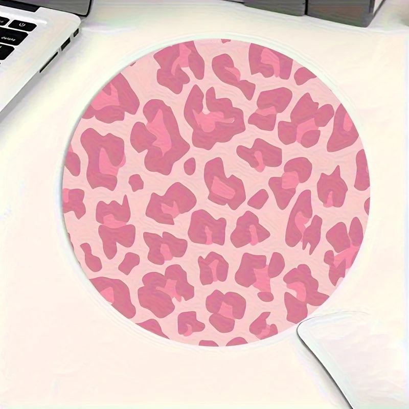 Chic Pink Leopard Print Anti-Slip Round Mousepad