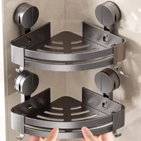Shower Suction Cup Shelf Wall Mounted Suction Cup Corner Shelf Bathroom Triangle Organizer Basket Kitchen Storage  Accessories 1