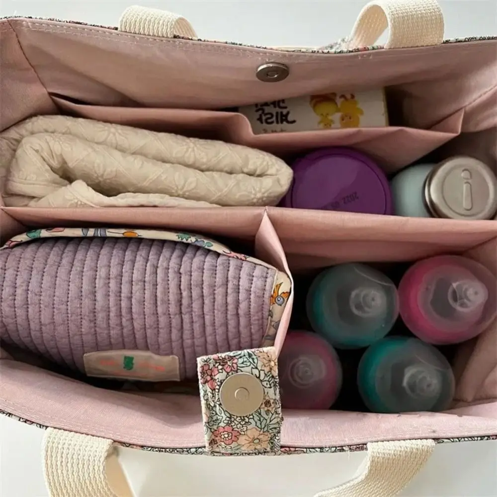Portable Floral Printing Mummy Baby Bag Multifunctional Cotton Crossbody Bag Lightweight Large Capacity Storage Bag Baby Care