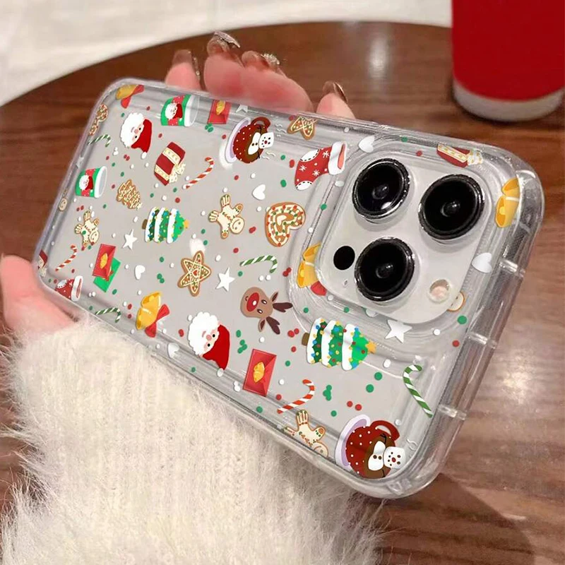 Festive Cartoon Christmas Pattern Clear Phone Case Cover
