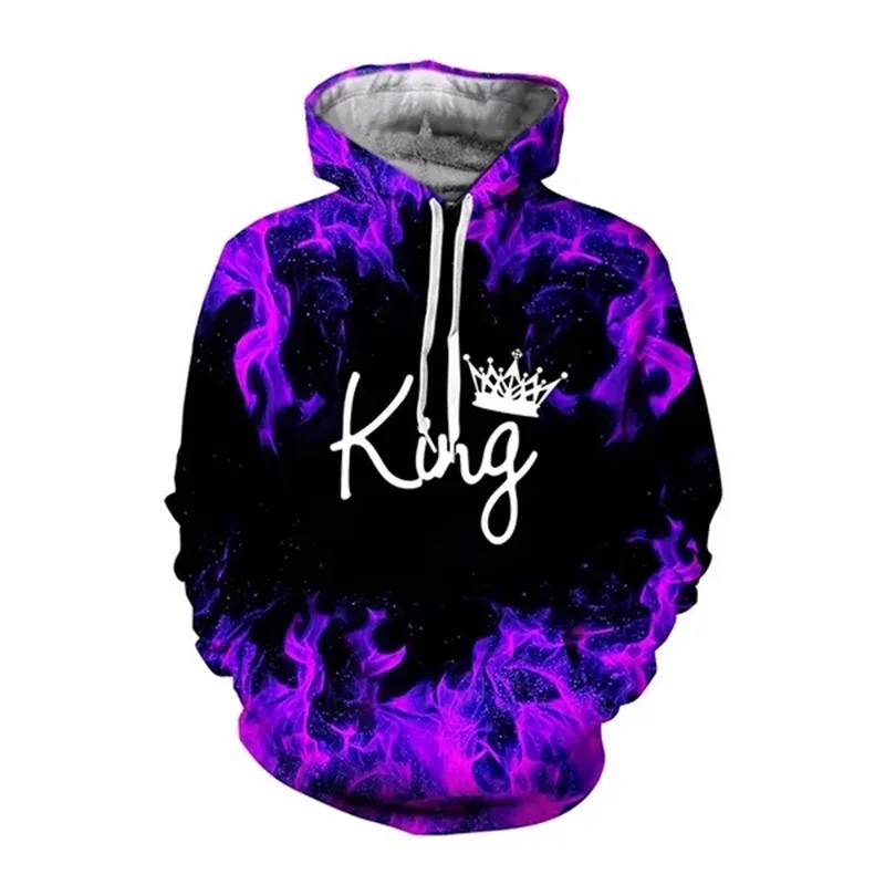 thumbnail image 1 of Sudadera con capucha para hombre y mujer, con estampado 3D, a la moda, con diseño de rey y reina, para él y para ella, informal, de gran tamaño, 1 of 5