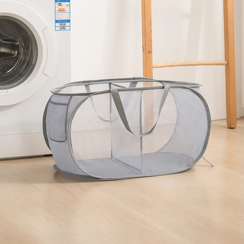 Mesh Foldable Laundry Basket 2or3 Compartments Pop Up Thicken Hamper with Handles Mesh Laundry Hamper for Travel Bathroom