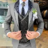 Handsome Men's Suit 3-piece Elegant Groom Wedding Tuxedo Jacket Pants Vest Customized Formal Blazer for Male 3