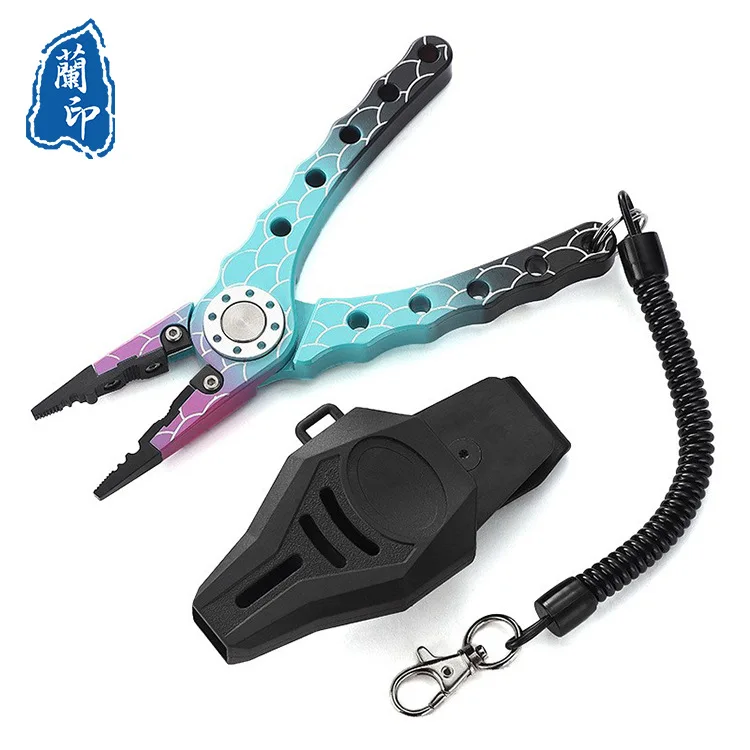 

6.5 Inches Fish Scale Pattern Gradient Covering Handle Aluminum Alloy Fishing Pliers Multifunctional Fishing Line Scissors