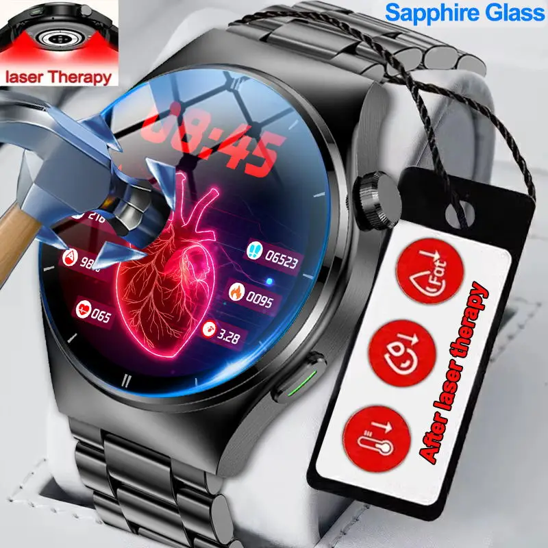 2024Nuovo Trattamento Laser Tre Uomini Smartwatch Alti Frequenza Cardiaca Zucchero Nel Sangue Pressione Sanguigna Acido Urico Health Tracker Miglior S