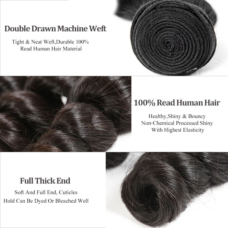 Human Hair Weaves for Women Addbeauty Loose Wave Virgin Human Hair Bundles 100% Unproccessed Raw Virgin Hair Extension Natural - 3