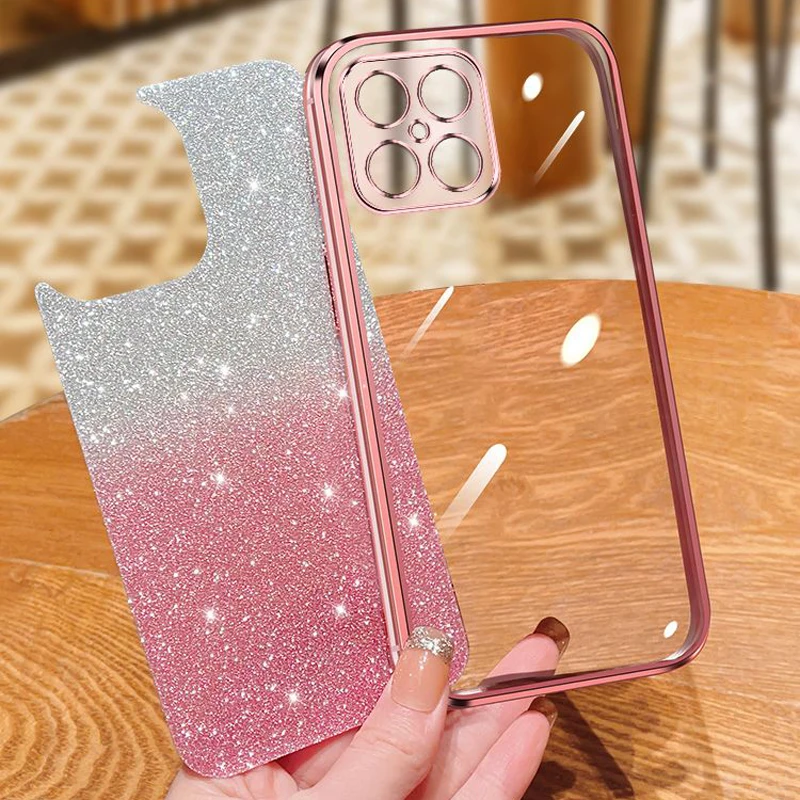 Shiny Glitter Plating Silicone Phone Case with Camera Lens Protection