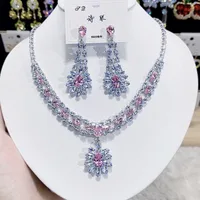 Women's Fashion Luxury Zirconia Crystal Pink Necklace Earrings Set Bracelet Jewelry Set Bridal Wedding Banquet Party Holiday 2