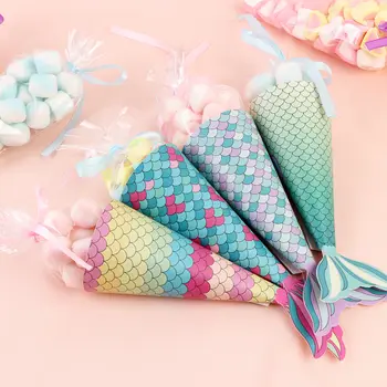 인어 종이 사탕 선물 상자, 초대장 카드 선물 가방, 소녀 생일 치료, 인어 파티 선물 장식, 12 개
