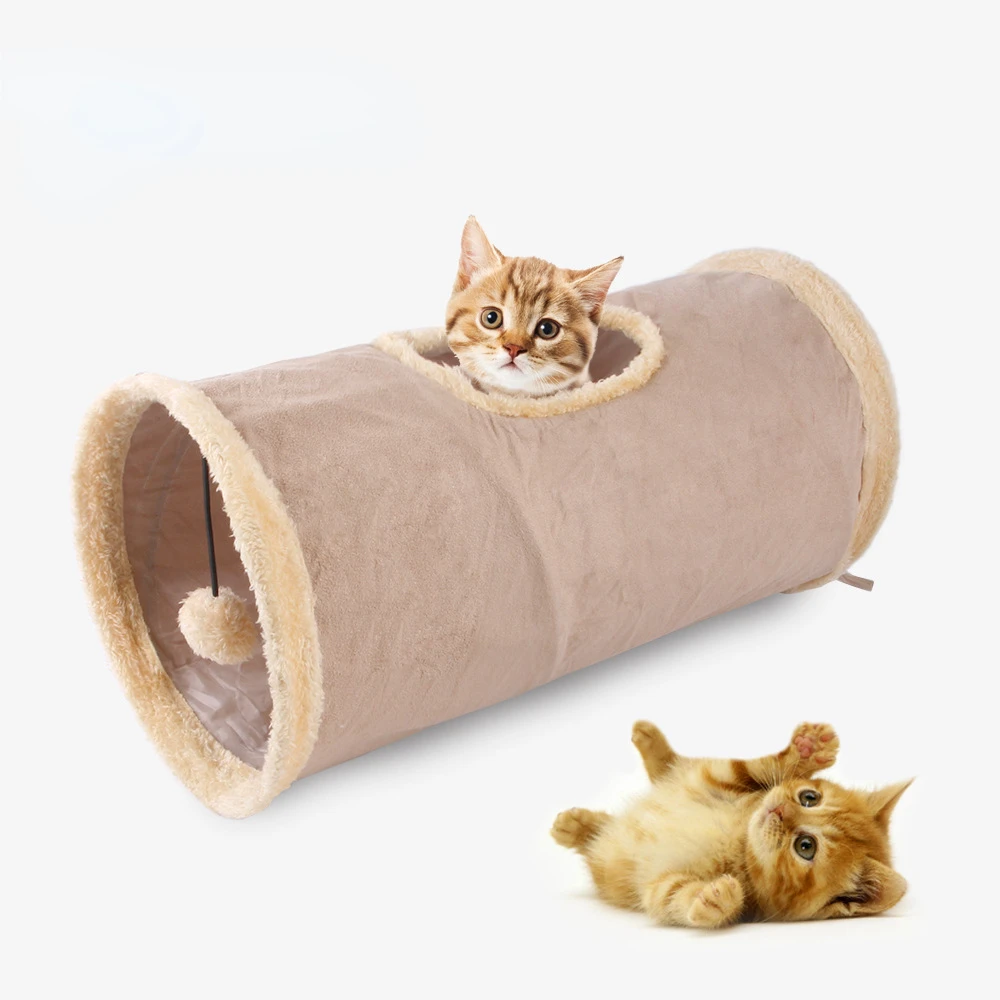 Canal de felpa plegable para gato, túnel de gamuza, juguete educativo, cálido, invierno, interactivo, suministros para gato 1