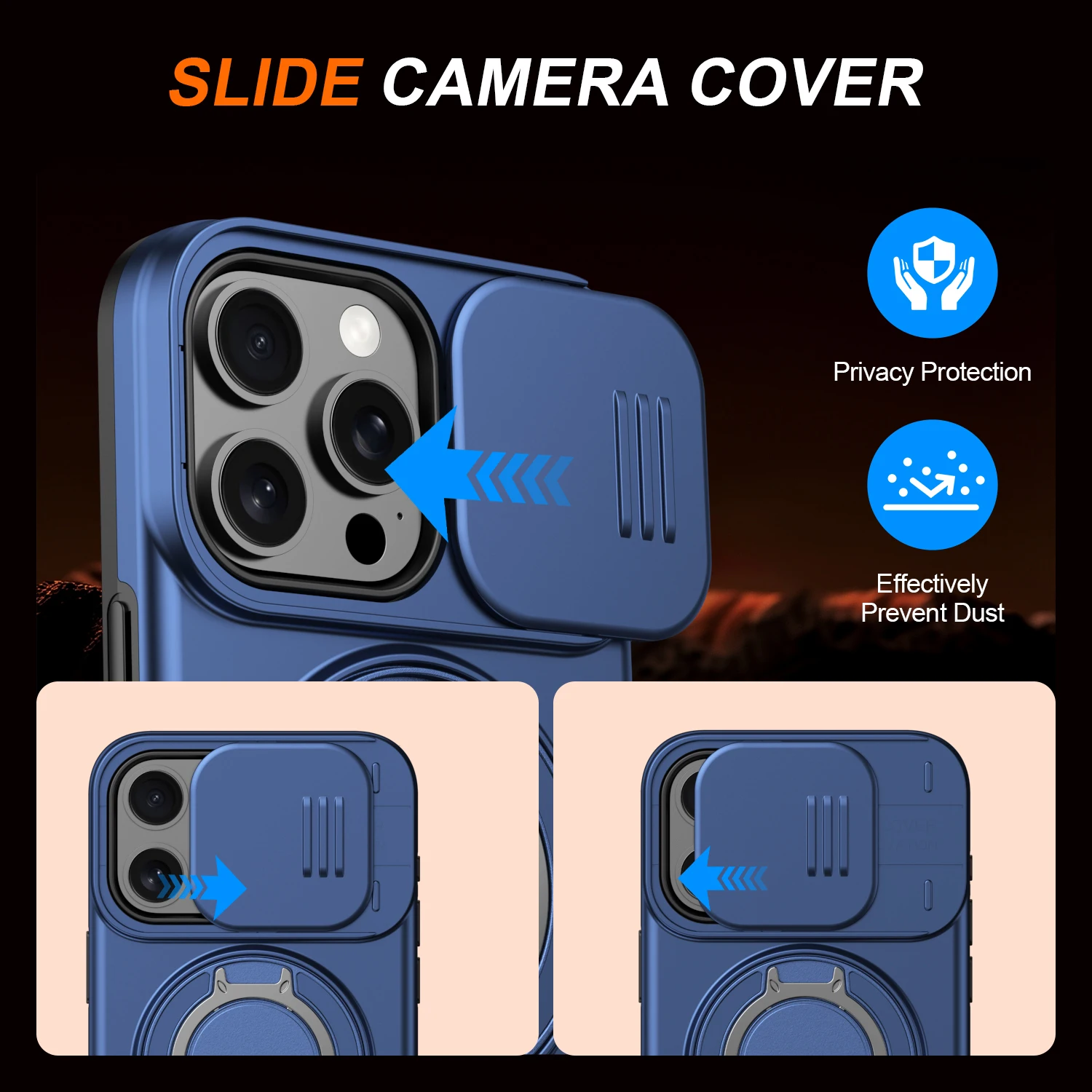 360° Rotating Shockproof Magnetic Stand Phone Case with Slide Camera Protection Cover