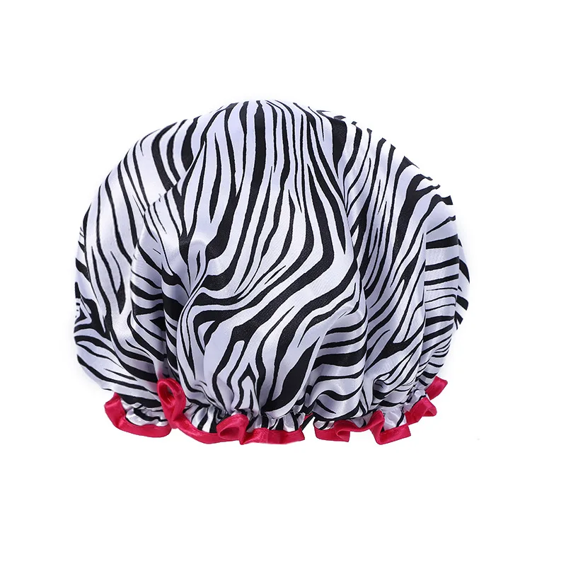 Leopard Print Double Layer Waterproof Shower Cap - Reusable and Elastic Hair Cover
