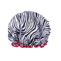 Leopard Print Double Layer Waterproof Shower Cap - Reusable and Elastic Hair Cover (Zebra)