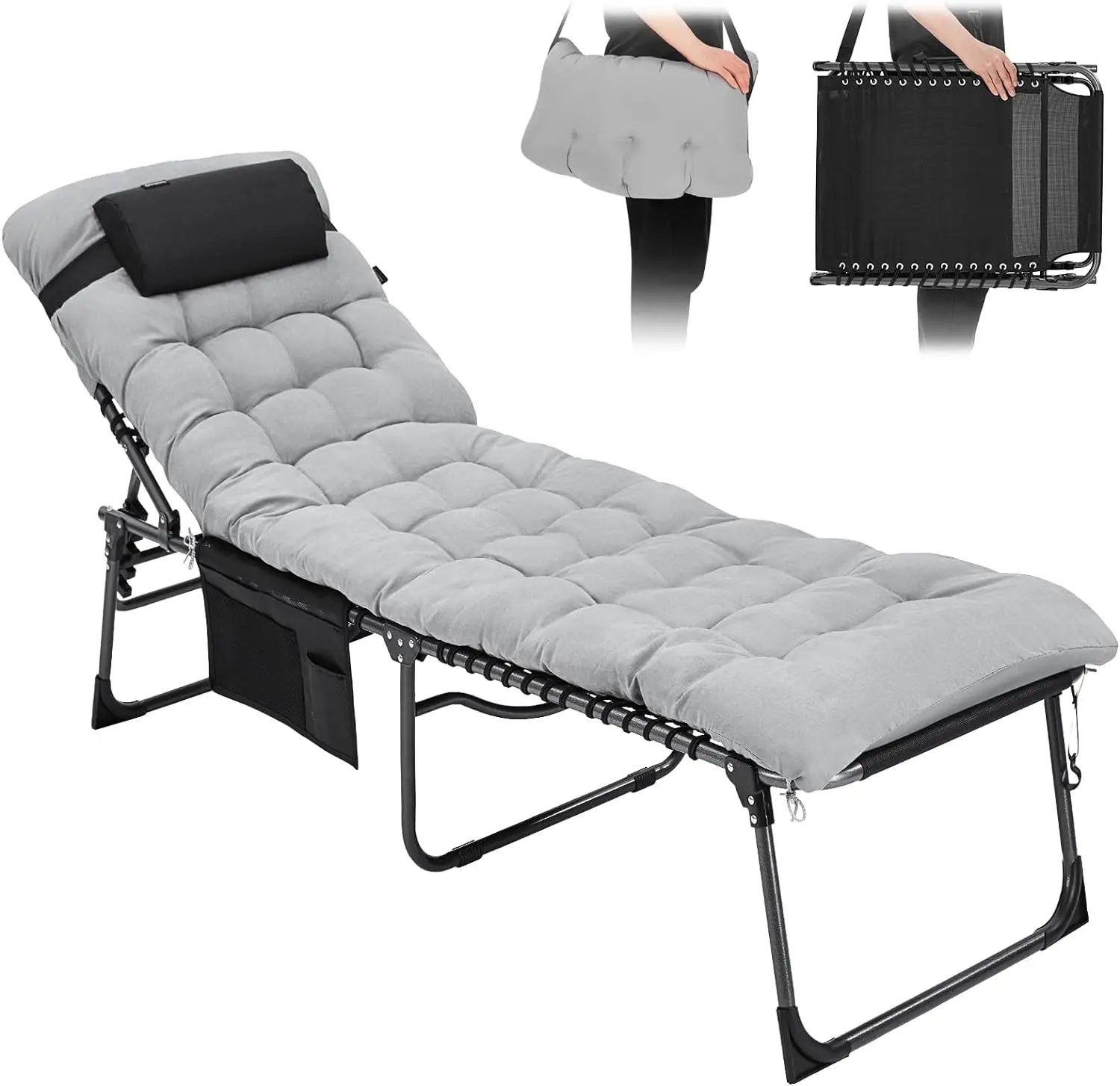 

KingCamp Folding Chaise Lounge Chair with Mattress for Outdoor and Indoor, Adjustable Textilene Patio Lounge Chair