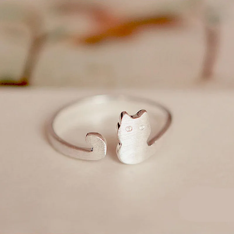 Anillo Ajustable De Gato En Plata De Ley 925 Para Mujer - Joyería Delicada Y Regalo Perfecto