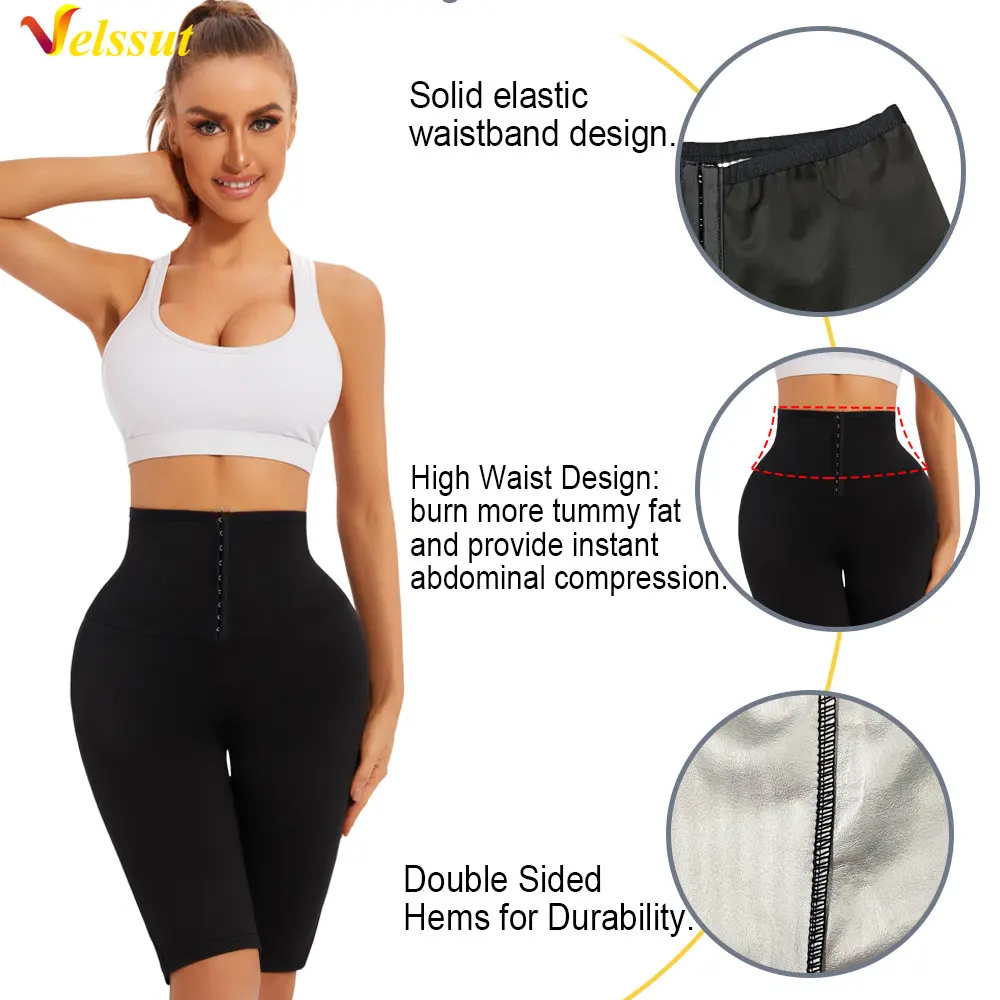 Velssut Sauna Pants for Women Weight Loss Shorts Hot Sweat Sportwear Thermal Pants Fitness Body Shaper Fat Burning Workout Gym