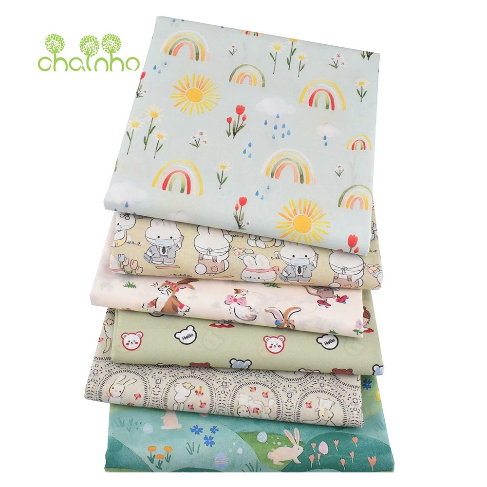 Chainho,Reactive Printed Plain Weave Poplin Cotton Fabric,DIY Quilting Sewing Material,Patchwork Cloth,Cartoon Series,15PC138