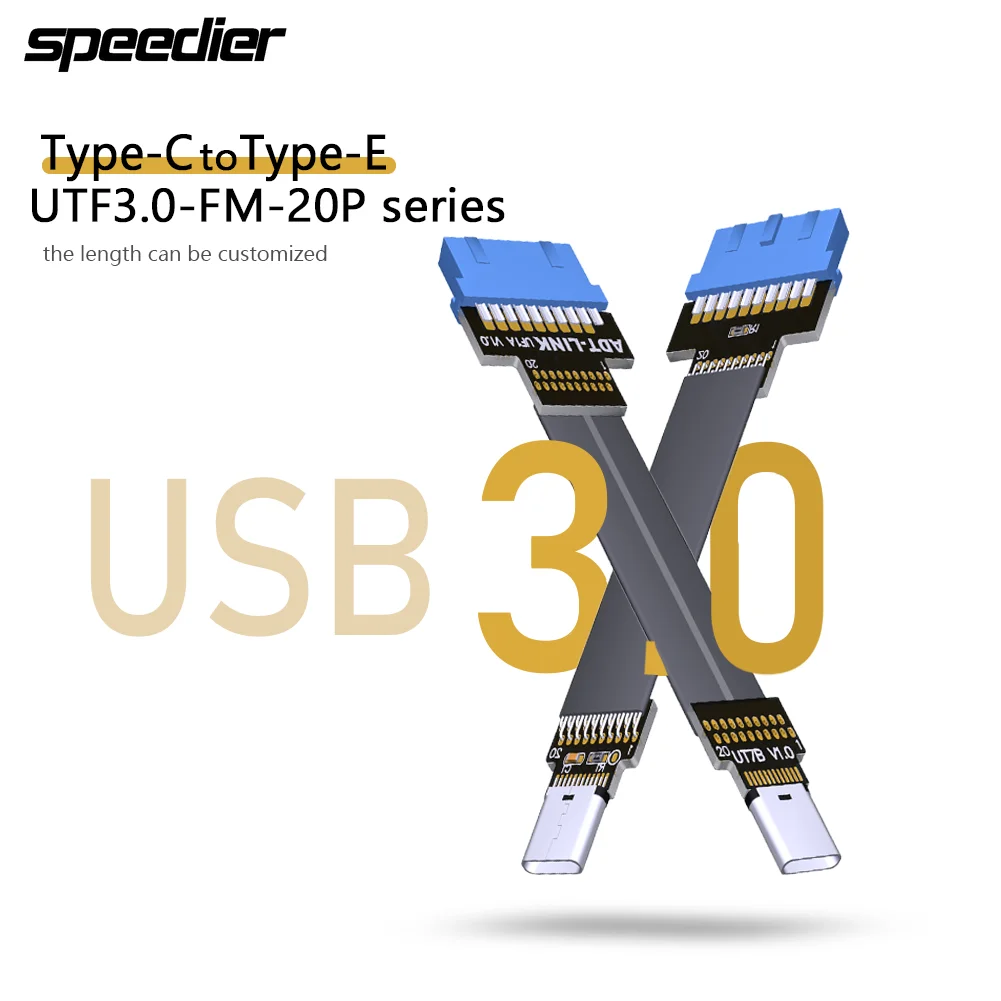 Internal 19Pin Type-E Male Flat Extension Cable USB 3.0 Type-C Female Socket for ITX/ATX Motherboard A4 Case with PCI Baffle
