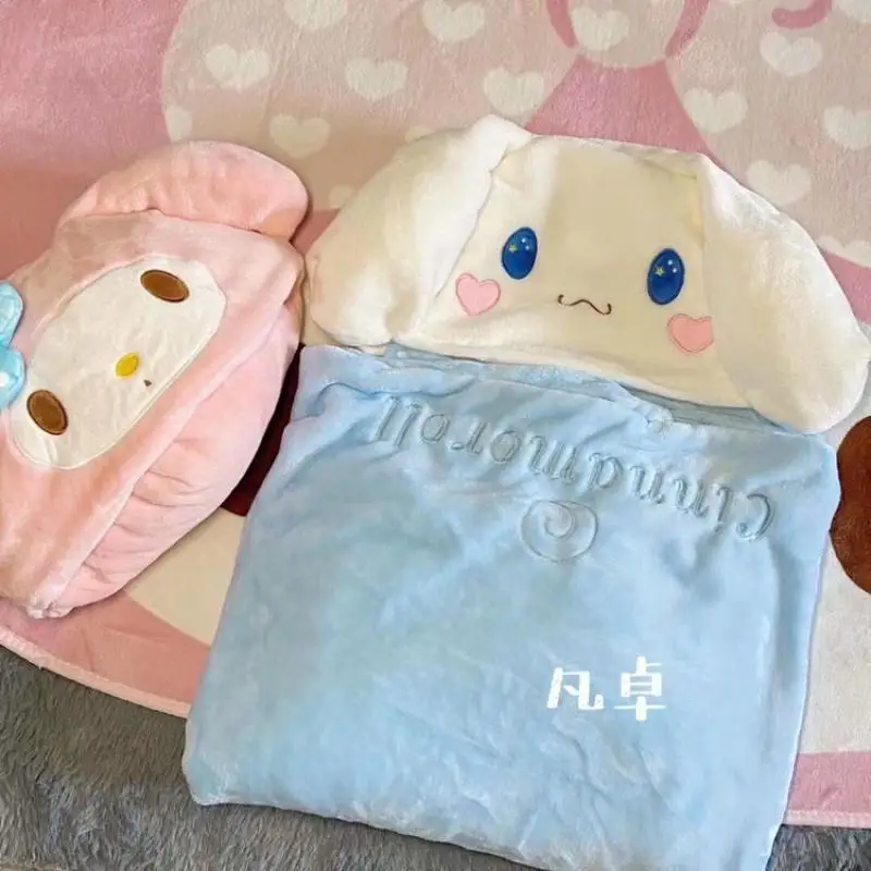 

Kawaii Sanrio Mymelody Kuromi Cinnamoroll Cloak Lunch Break Shawl Blanket Student Air Conditioner Blanket Hooded Lunch Nightwear