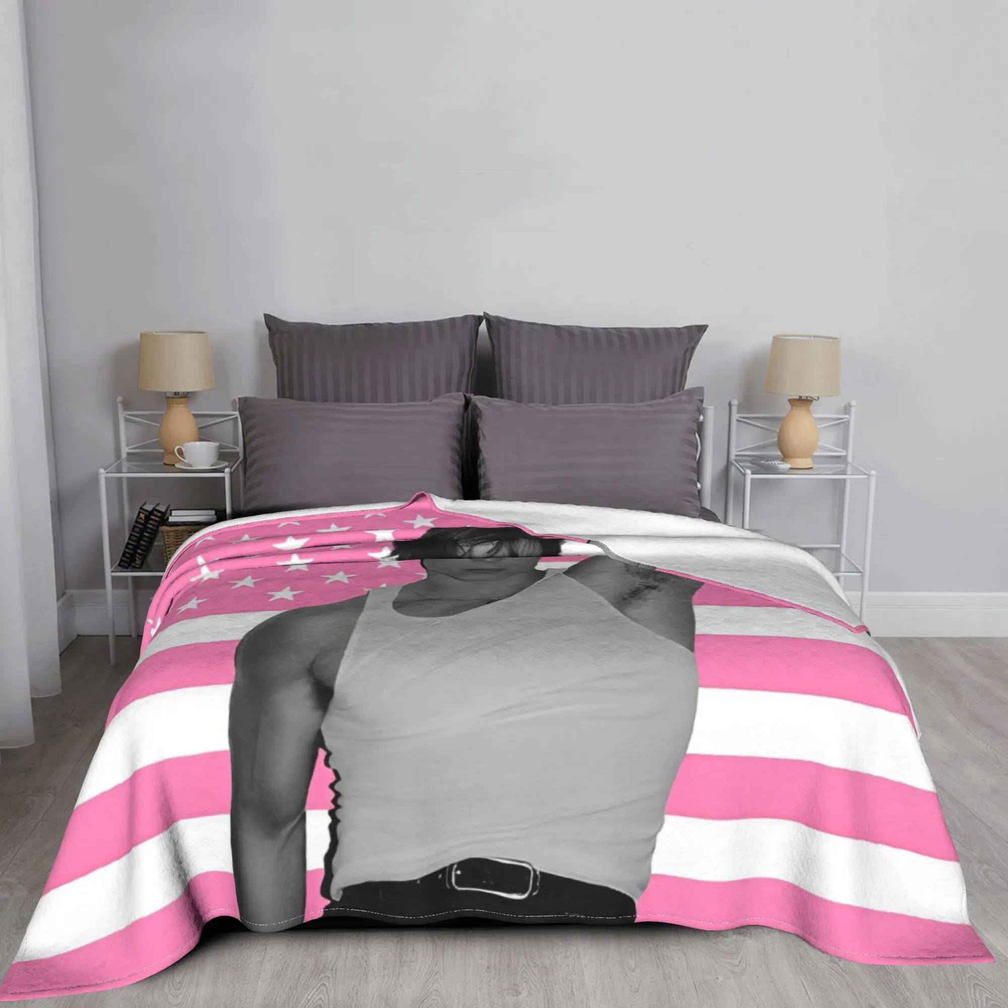 Nicholas Chavez Pink American Knitted Blanket  Flannel Throw Blanket Bed Sofa Decoration Soft Warm Bedspreads 4