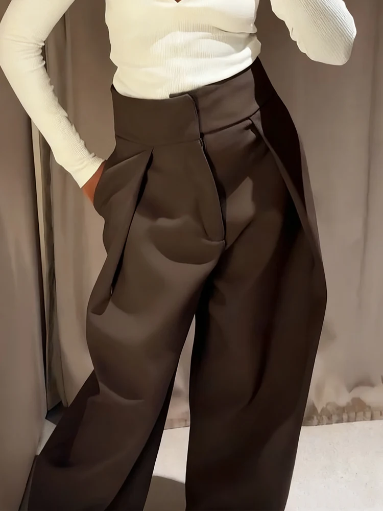 Elegant Women's High-Waisted Pleated Wide-Leg Trousers