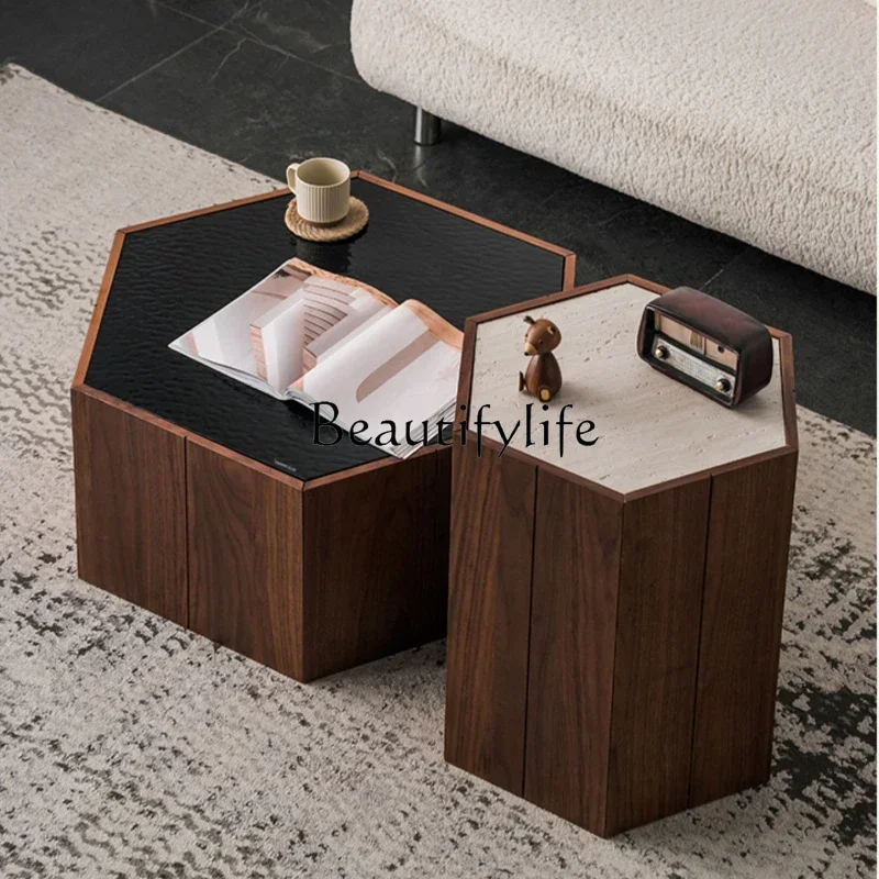 

Retro Combined Tea Table Home Designer Living Room round Table Simple and Light Luxury Solid Wood Sofa Side Table