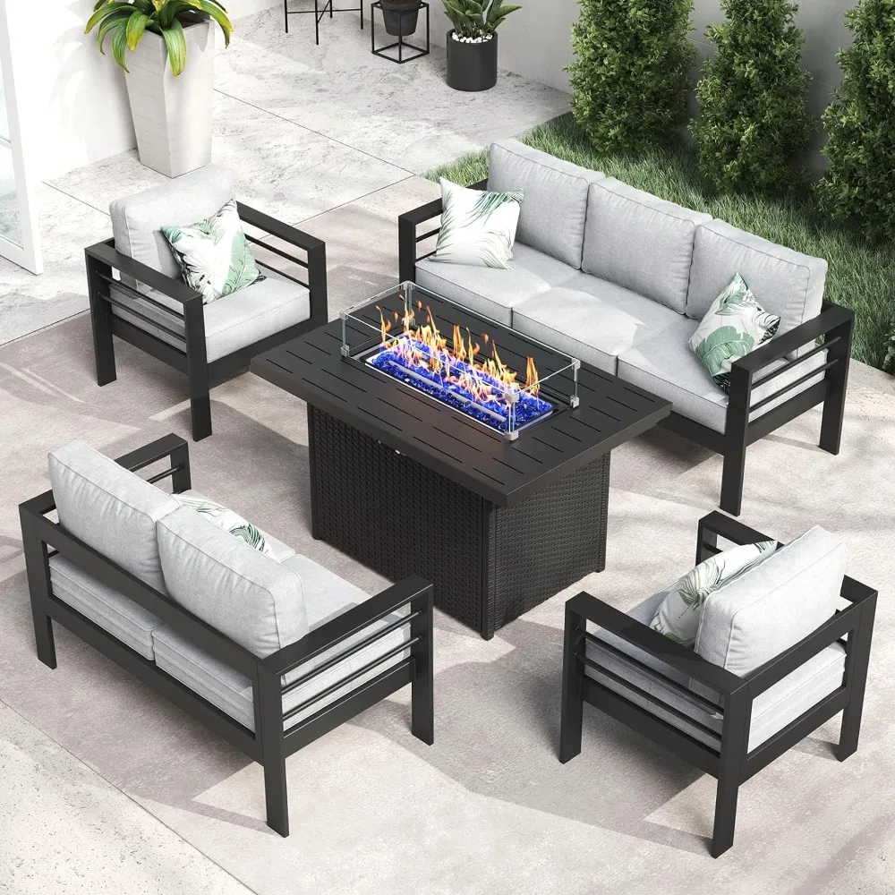 

Furniture Set, Aluminum Furnitures Sets with Fire Pit Table, 5 Pieces Patio Sectional Conversation, Furniture Sets