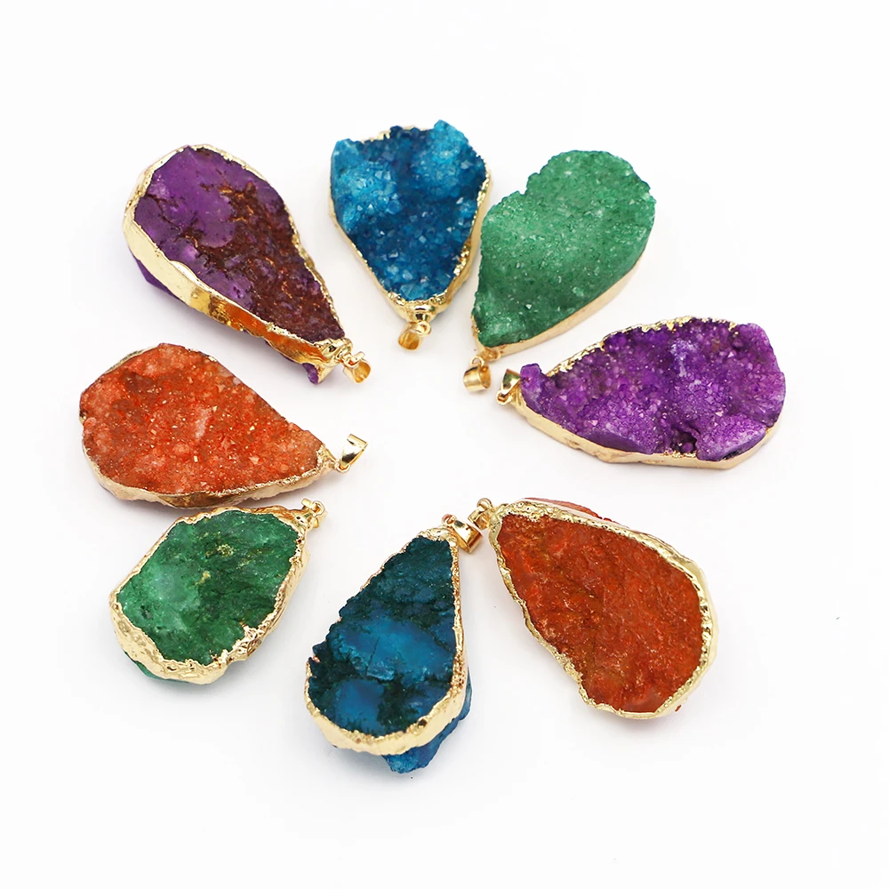 New Designer Natural Stone Druzys Cluster Water Drop Agates Pendants Charm Necklace Men Jewelry Making 6PCS Bulk Items Wholesale