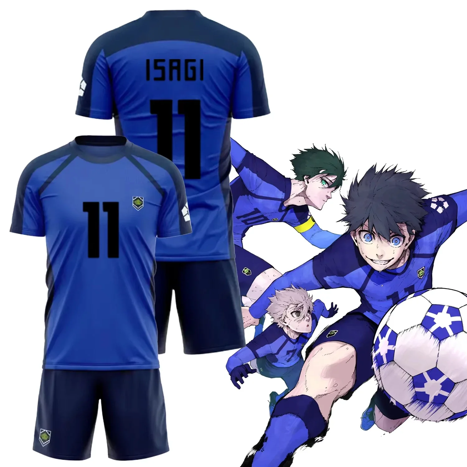 2pcs Anime Blue Lock Short Sleeve Suit Five-A-Side Football T-Shirt