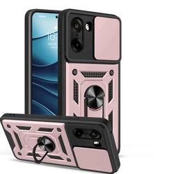 Premium Shockproof Case with Slide Camera Protector and Ring Stand Holder for Oneplus ACE 5 Racing (Rose Gold)