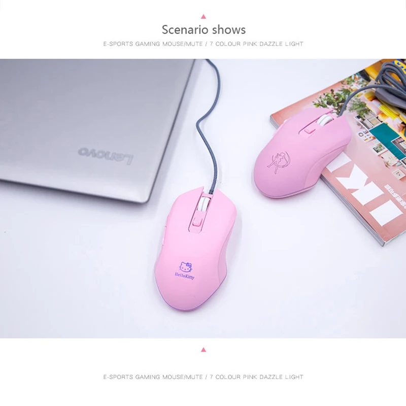 Wired Luminous Pink Gaming Mouse para Meninas Acessórios para Computador Bonito Periférico 1600 Dpi Uthai-db49 - Imagem 3