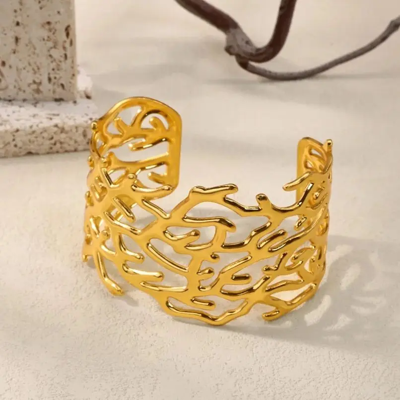 Stainless Steel Wide Branch Bangles For Women