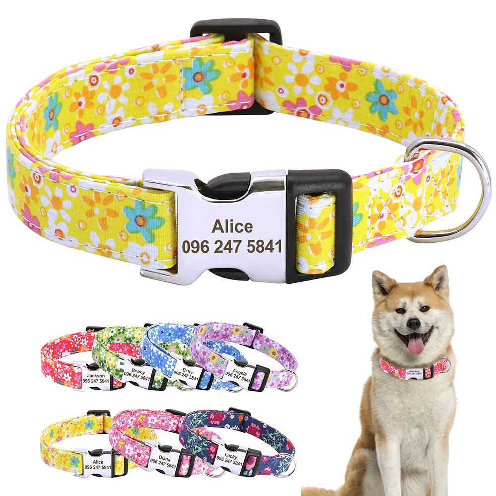 Personalized Dog Collar Nylon Print Pet Collars Free Engraved ID Buckle