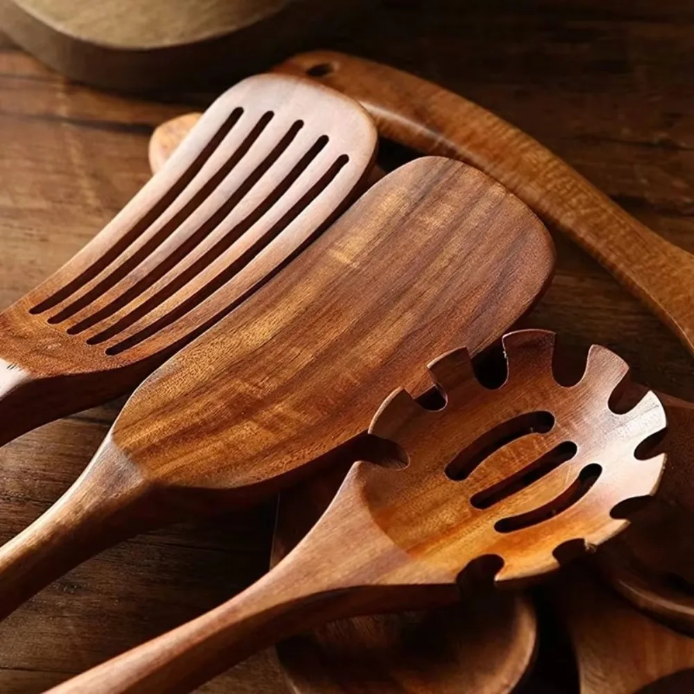 Durable Wooden Spatula Spoon High Temperature Resistant Wooden Gadgets Colander Spoon Nonstick Teak Tableware Special Nano Soup