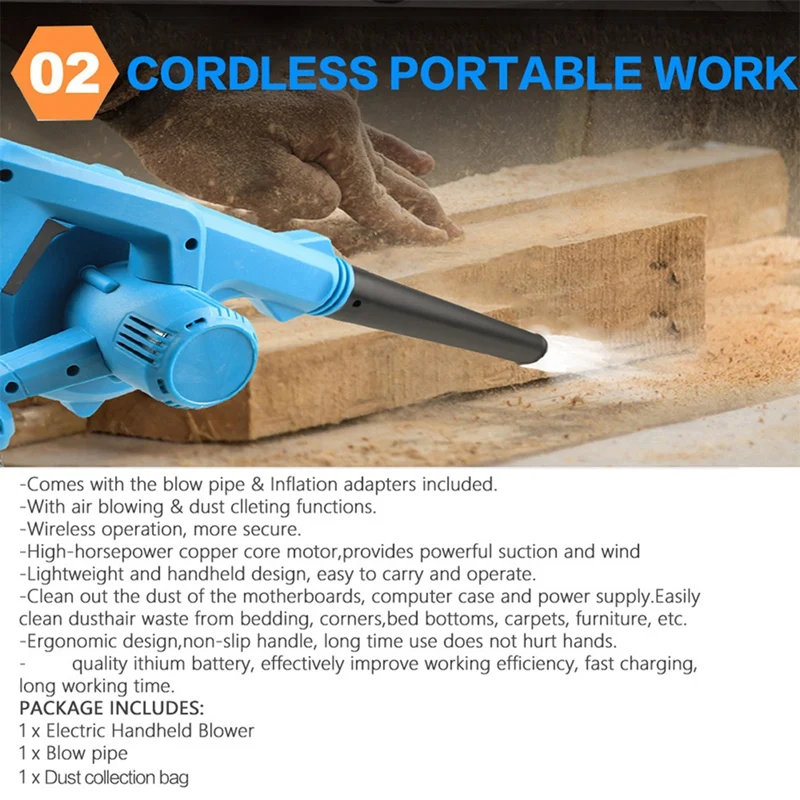 A63X-Cordless Portable Electric Air Blower Rechargeable Lithium Battery For Dust Removal Snow Blower Leaf Blower US Plug 2