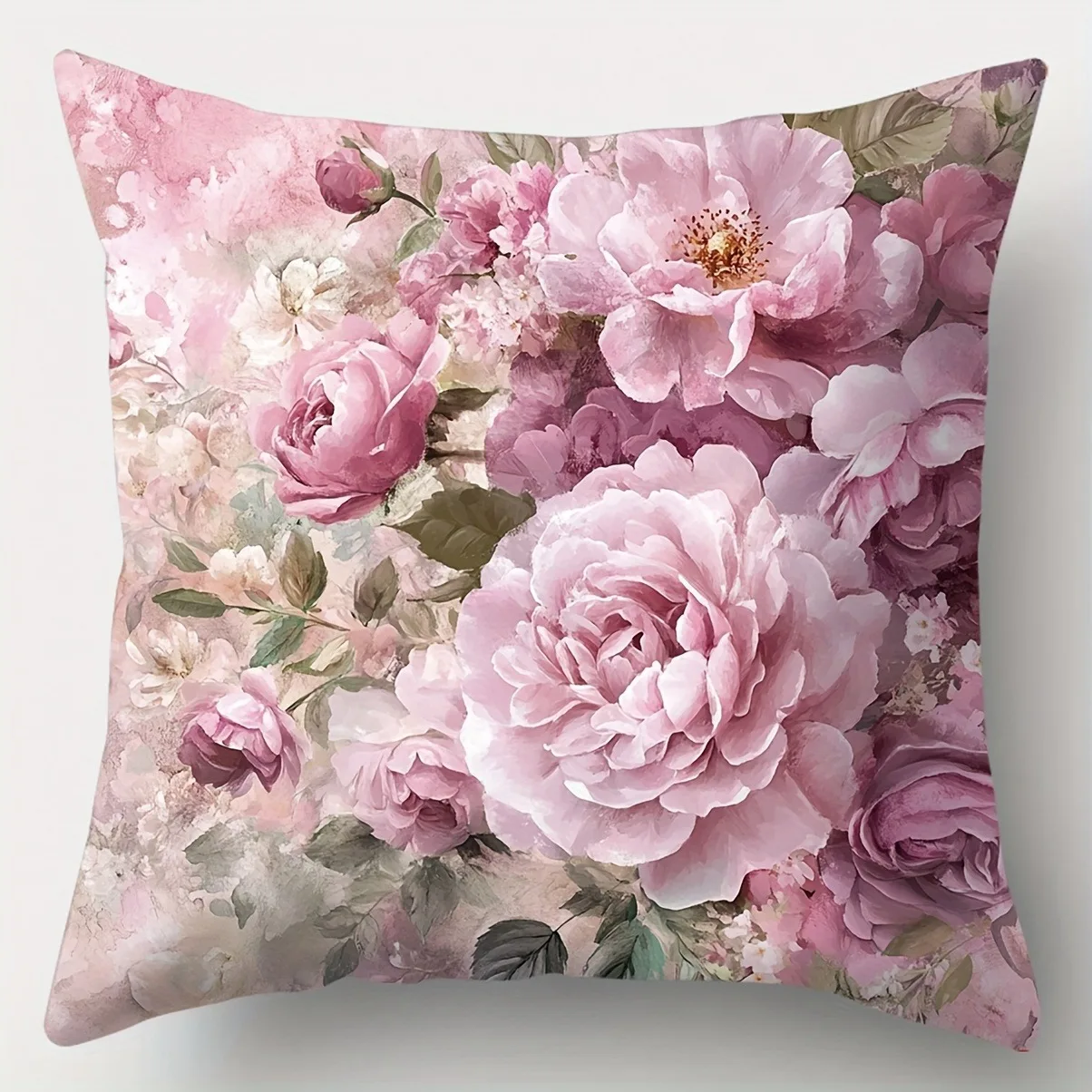 Full pink peony floral pillow cover