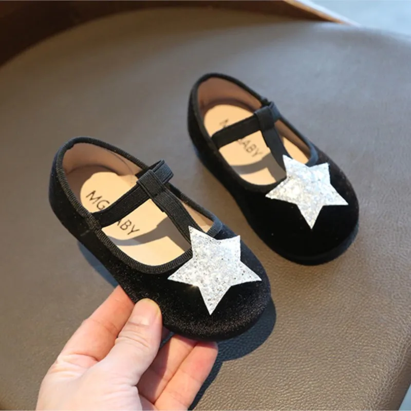 Baby Girl Boy Sequins Star Band Shoes Velvet Flat Dance Shoes for Spring Autumn