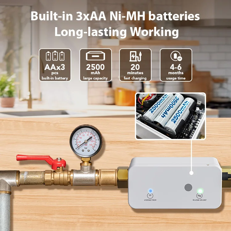 Smart Zigbee Water Valve and Automatic Shutoff Water Flow Rate Built in Recharge