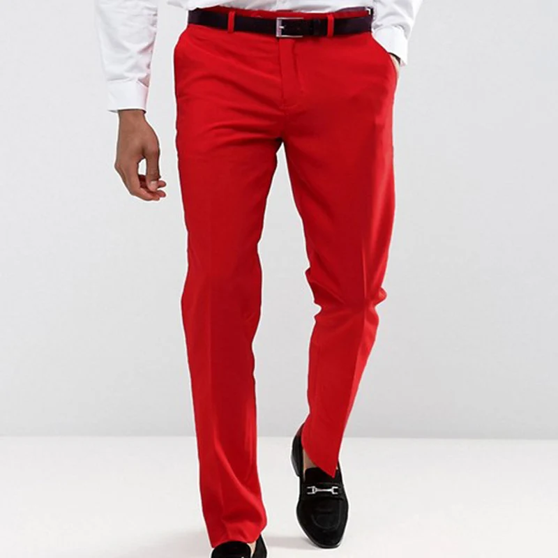 Slim Fit Red Casual Men Suit For Prom 2 Piece Wedding Tuxedo Custom Man Fashion Groomsmen Costume Jacket With Pants